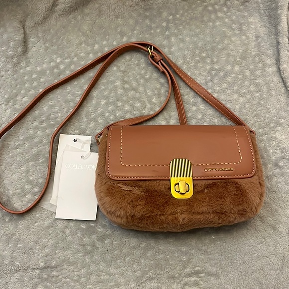 New David Jones Dusty Pink Faux Fur Mini Purse with Adjustable Strap - Picture 1 of 8